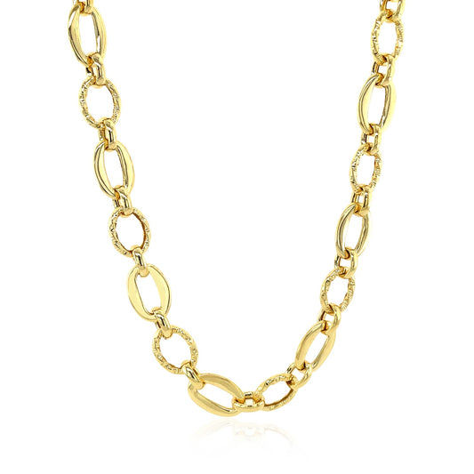 14k Yellow Gold Textured Oval Link Necklace