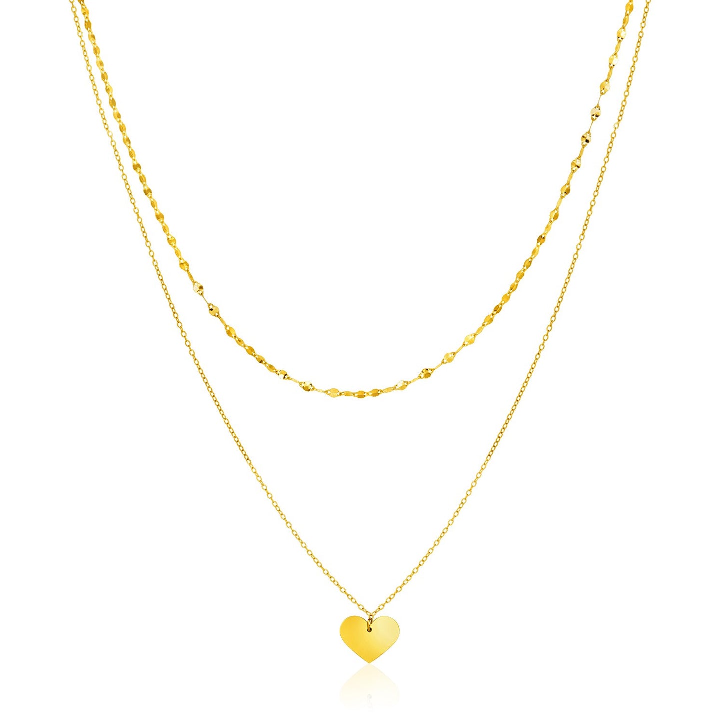 14k Yellow Gold Two Strand Necklace with Heart Pendant