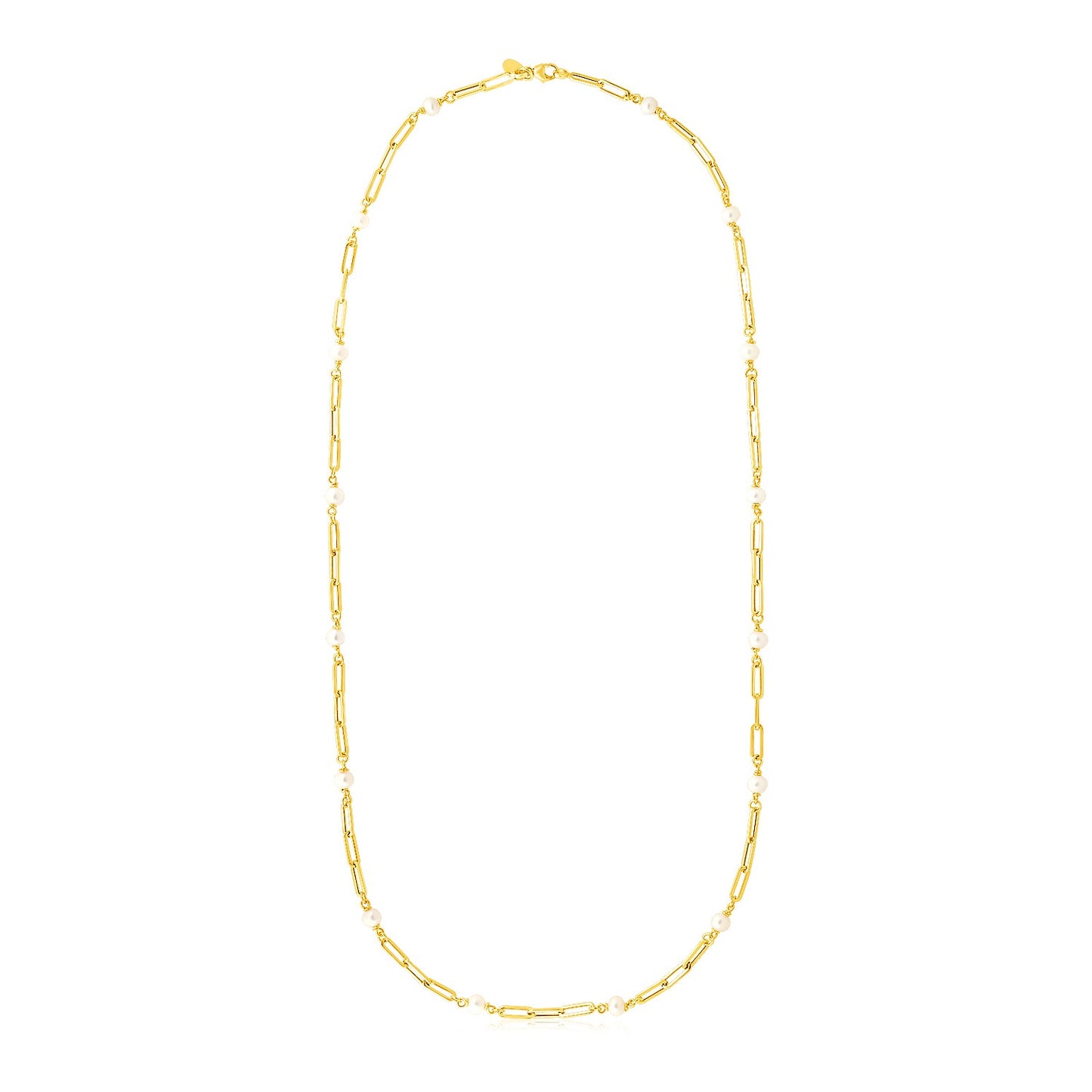 14k Yellow Gold Paperclip Pearl Necklace