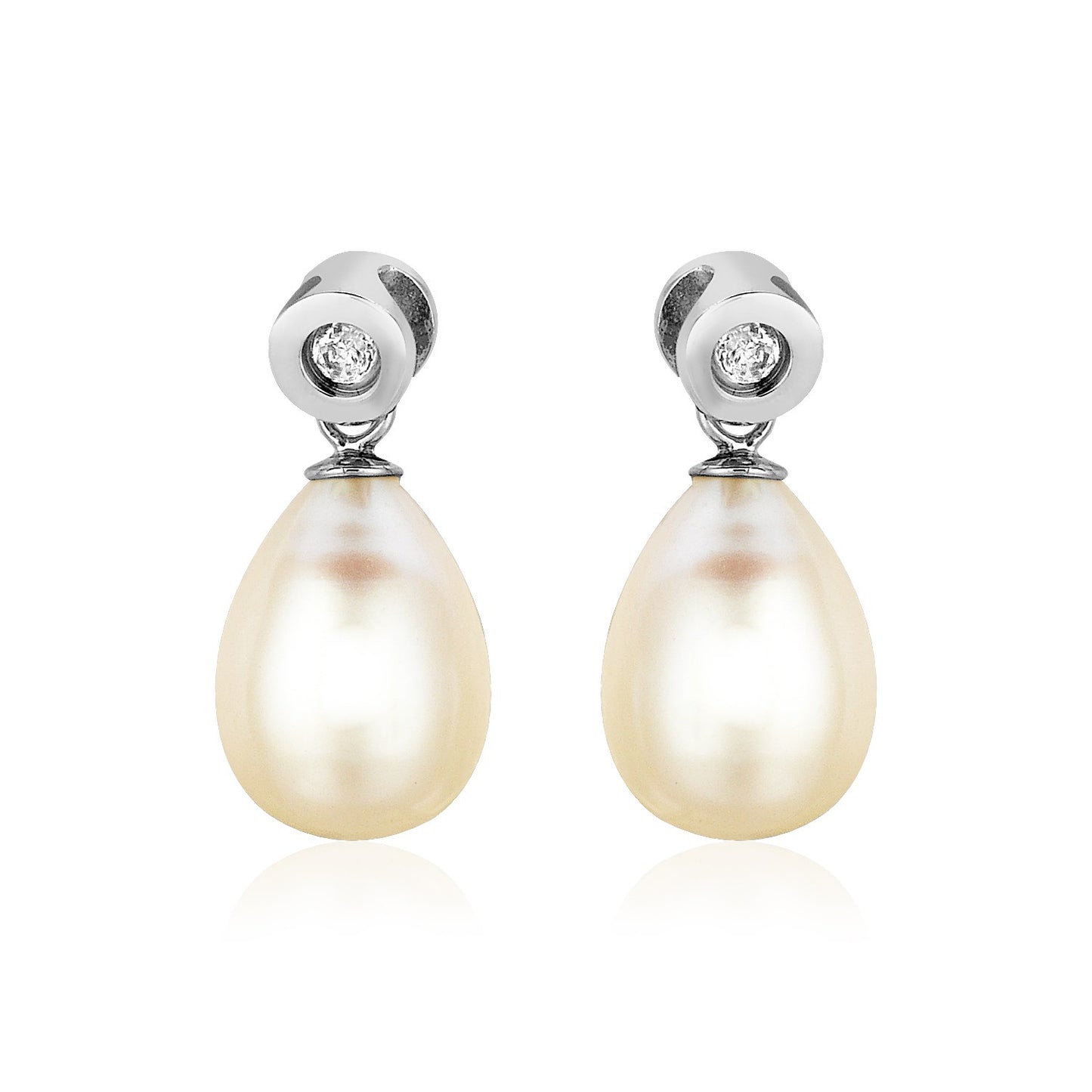 Sterling Silver Pear Shaped Freshwater Pearl Earrings with Cubic Zirconias