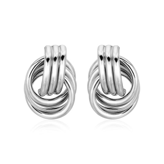 Sterling Silver Polished Love Knot Earrings with Interlocking Rings (15mm)