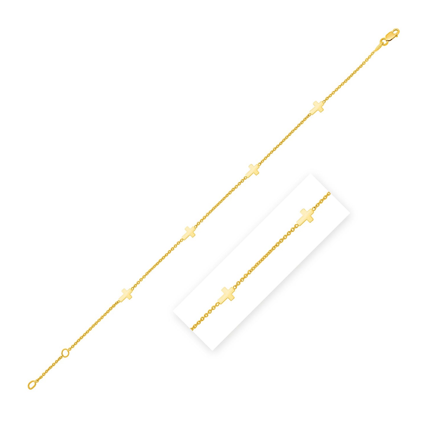 10k Yellow Gold Polished Station Cross Anklet