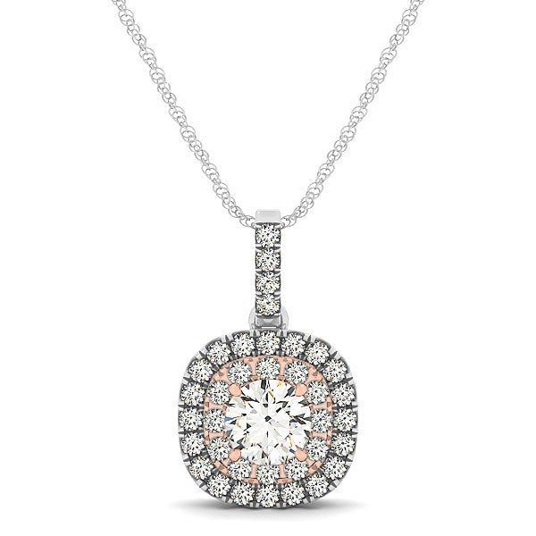 1/2 CT. T.W Cushion Shape Halo Diamond Pendant 14k White And Rose Gold