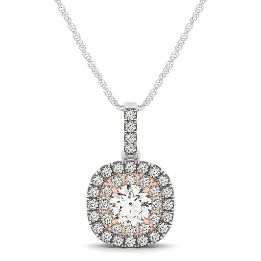 1/2 CT. T.W Cushion Shape Halo Diamond Pendant 14k White And Rose Gold