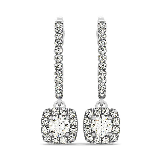 1/2 CT. T.W Cushion Shape Halo Diamond Drop Earrings in 14k White Gold