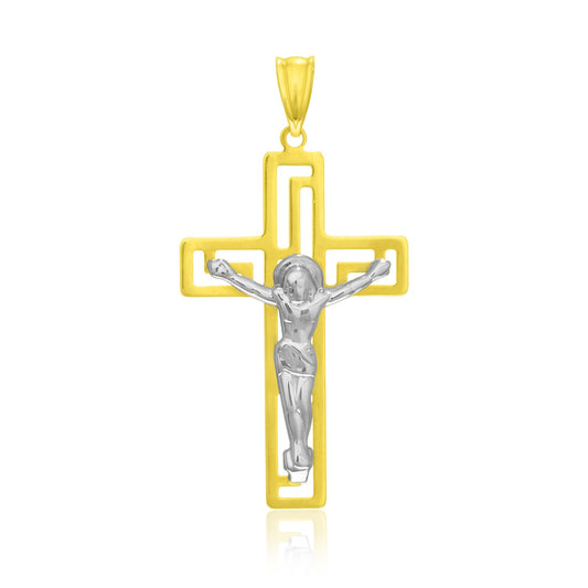 14k Two Tone Gold Cross Pendant