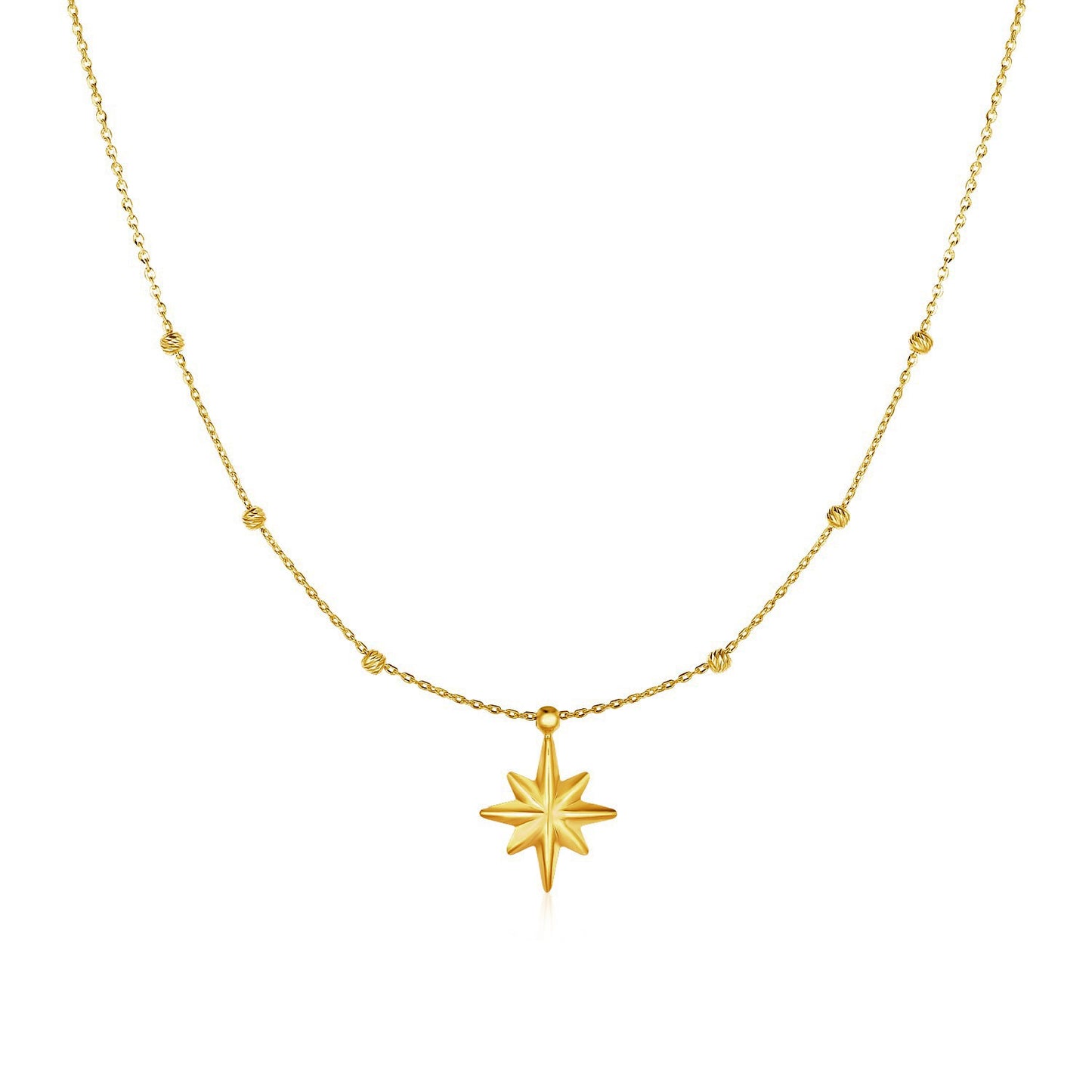 14k Yellow Gold Necklace with Eight Pointed Star Pendant