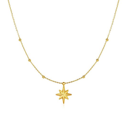 14k Yellow Gold Necklace with Eight Pointed Star Pendant