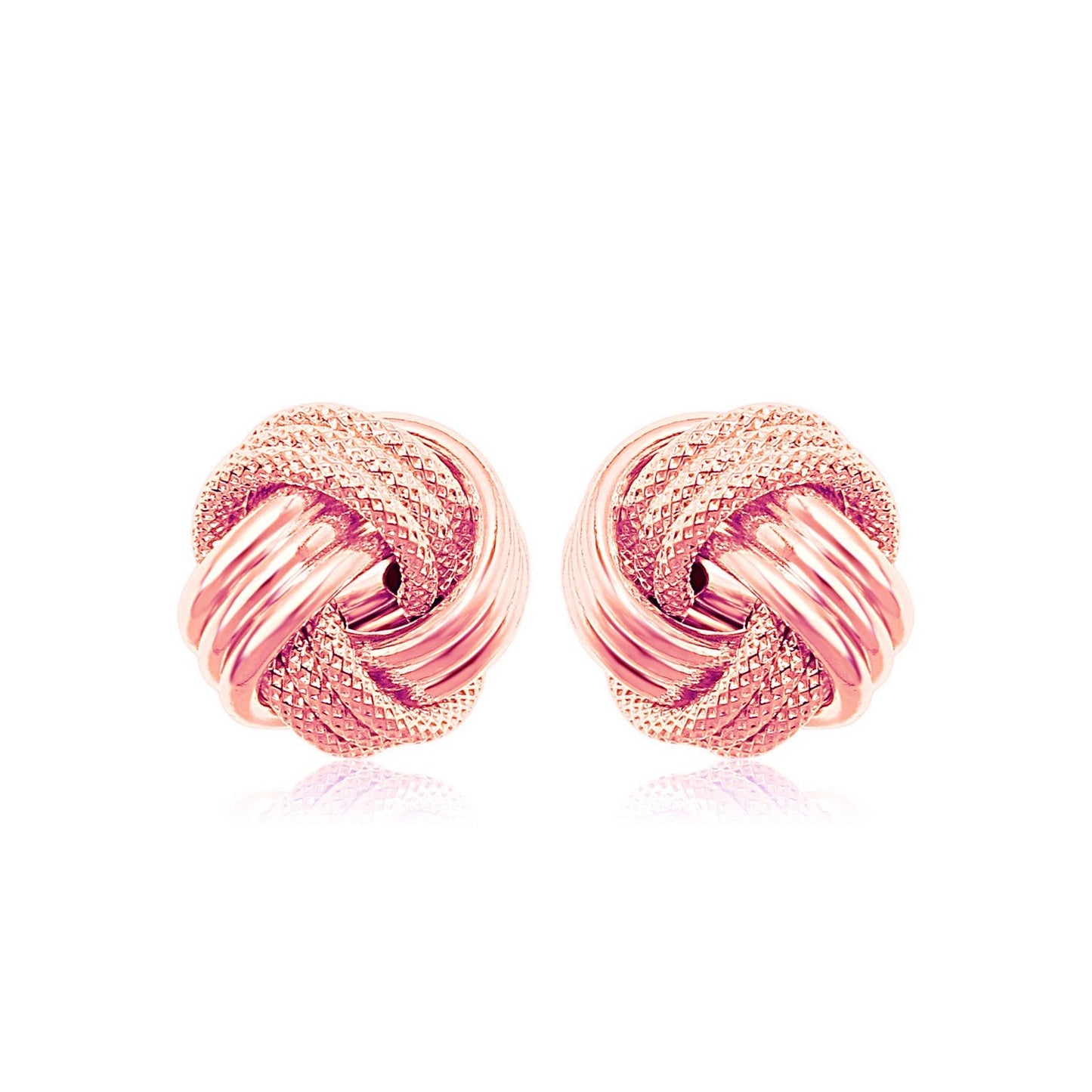 14k Rose Gold Textured Love Knot Earrings