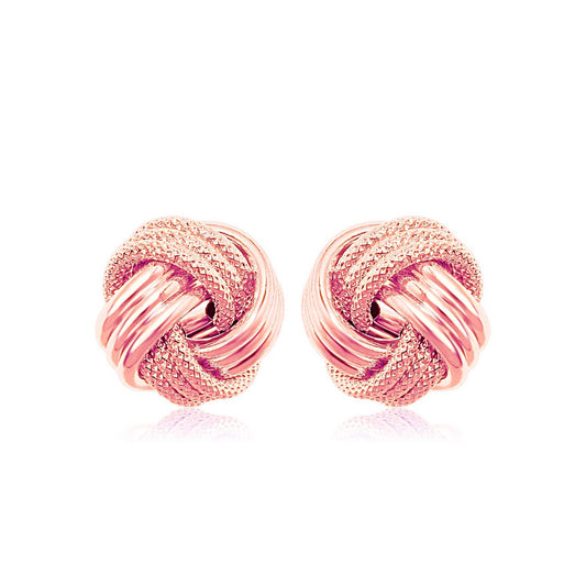 14k Rose Gold Textured Love Knot Earrings