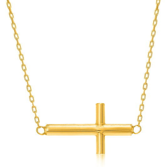 14k Yellow Gold Polished Cross Necklace