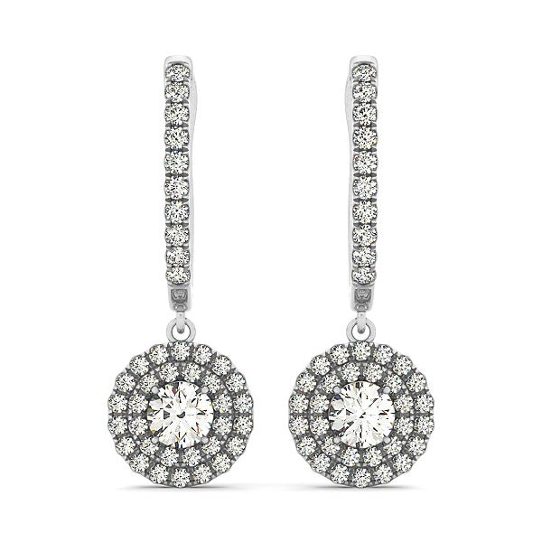 1 CT. T.W 14k White Gold Double Halo Diamond Drop Earrings