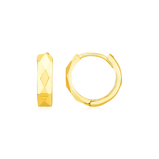 14K Yellow Gold Diamond Motif Hoop Earrings