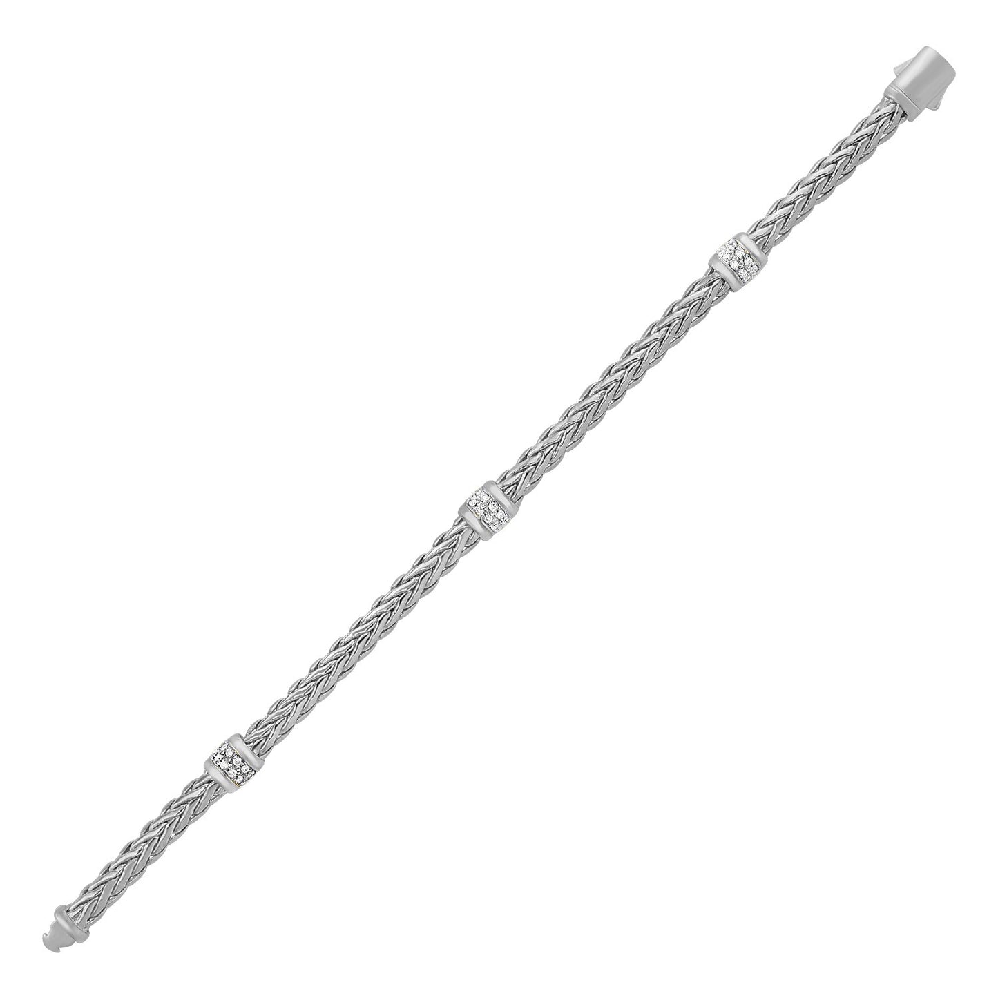 14k White Gold Diamond Accent Woven Rope Bracelet