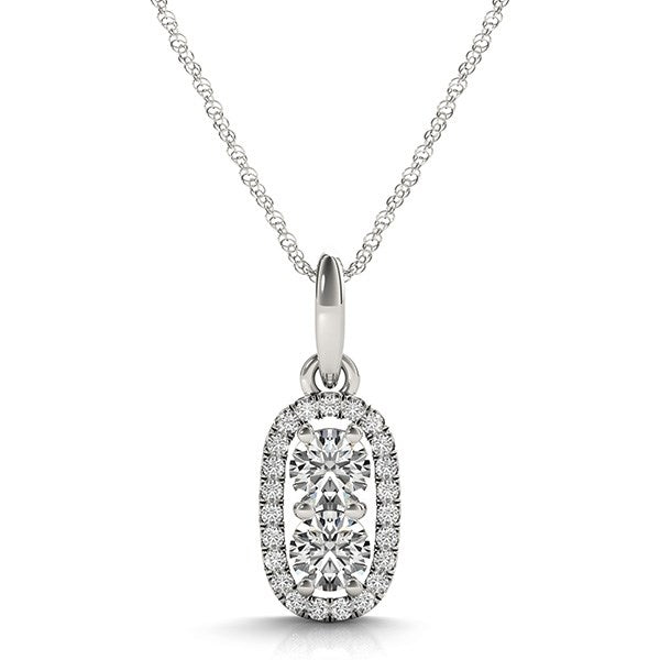 5/8 CT. T.W Oval Shaped Two Stone Diamond Pendant in 14k White Gold