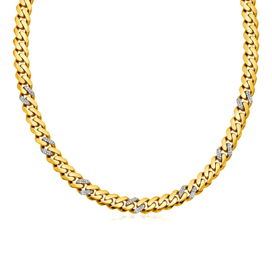 14k Yellow Gold Polished Curb Chain with Diamonds