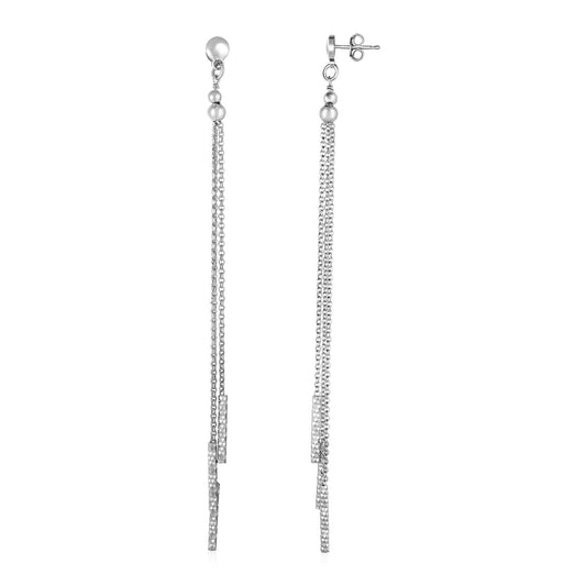 Sterling Silver Long Chain Tassel Bar Drop Earrings