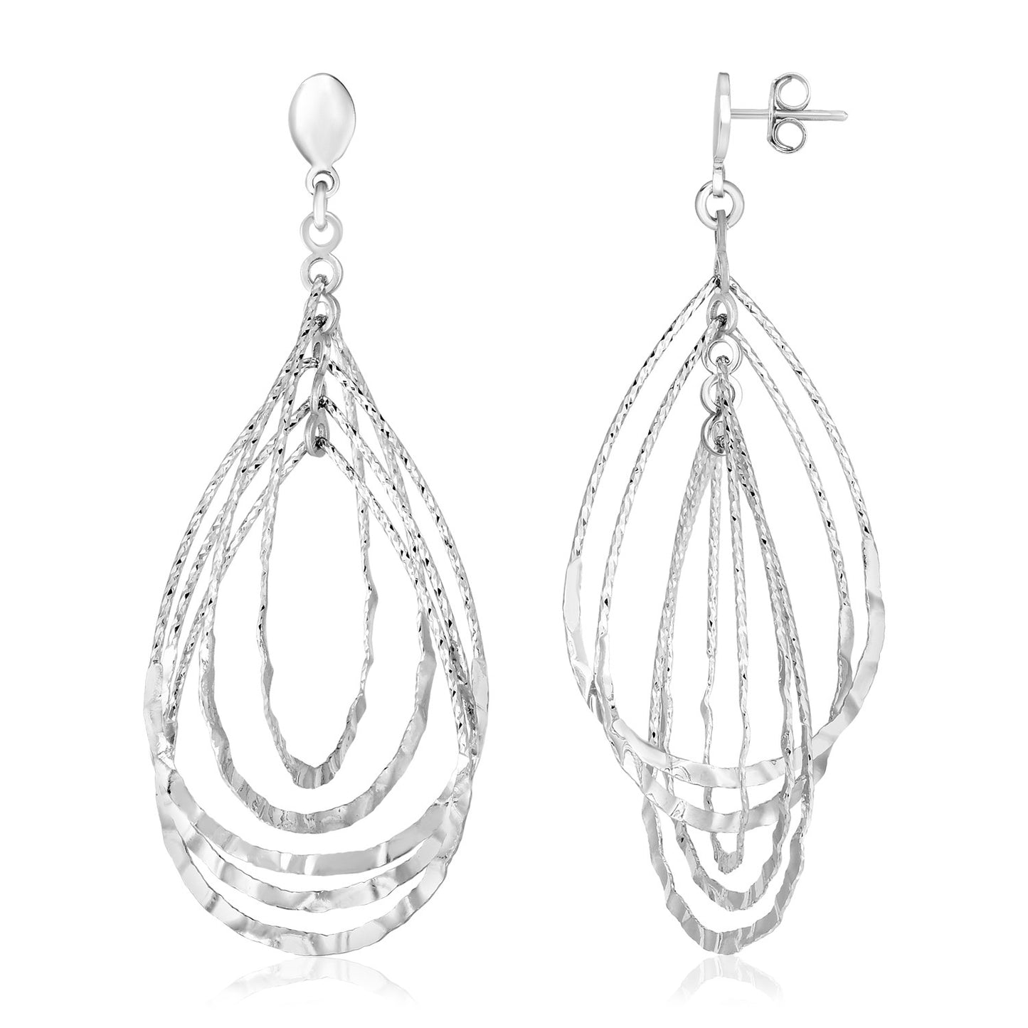 Sterling Silver Textured Teardrop Motif Drop Earrings