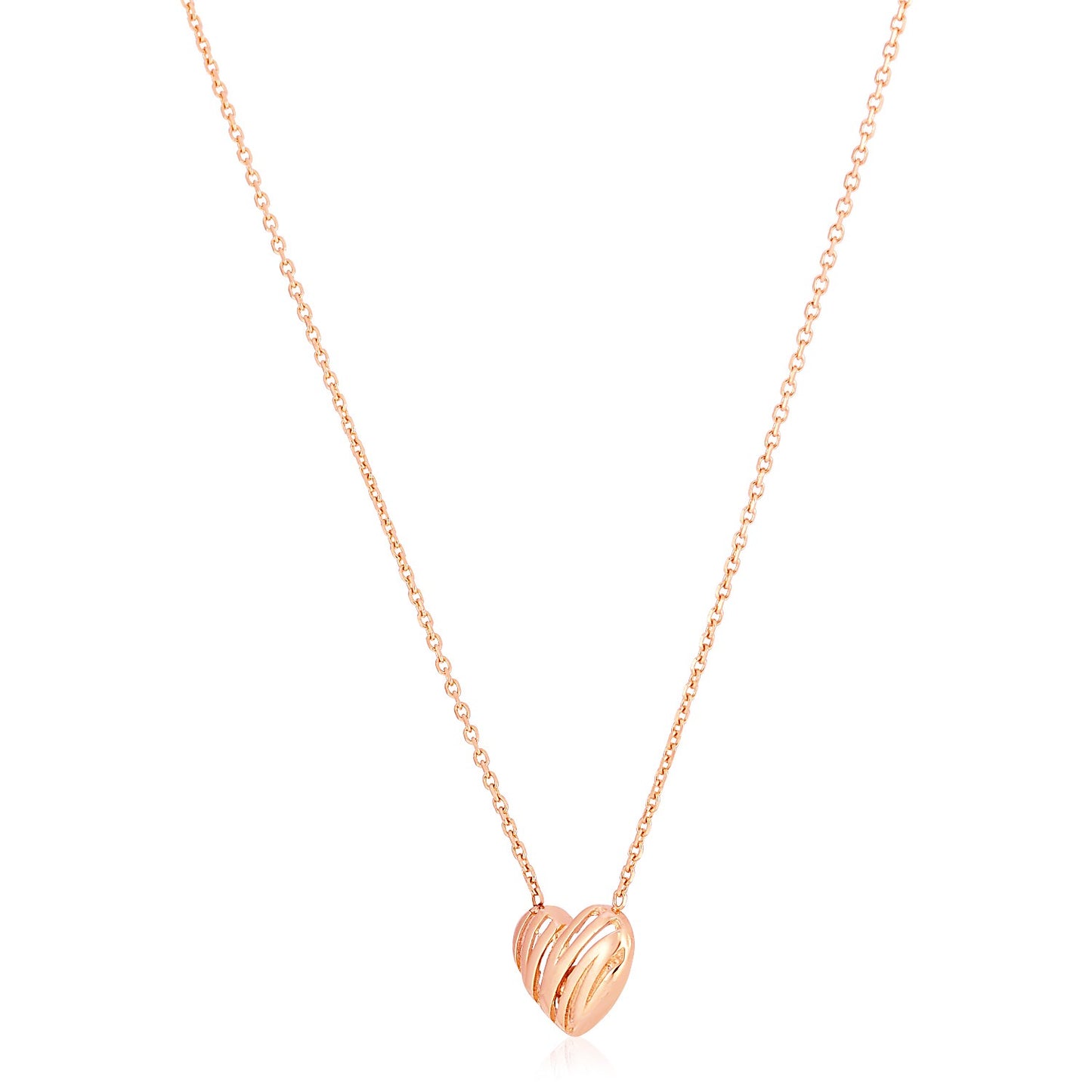 14k Rose Gold Polished Textured Heart Necklace