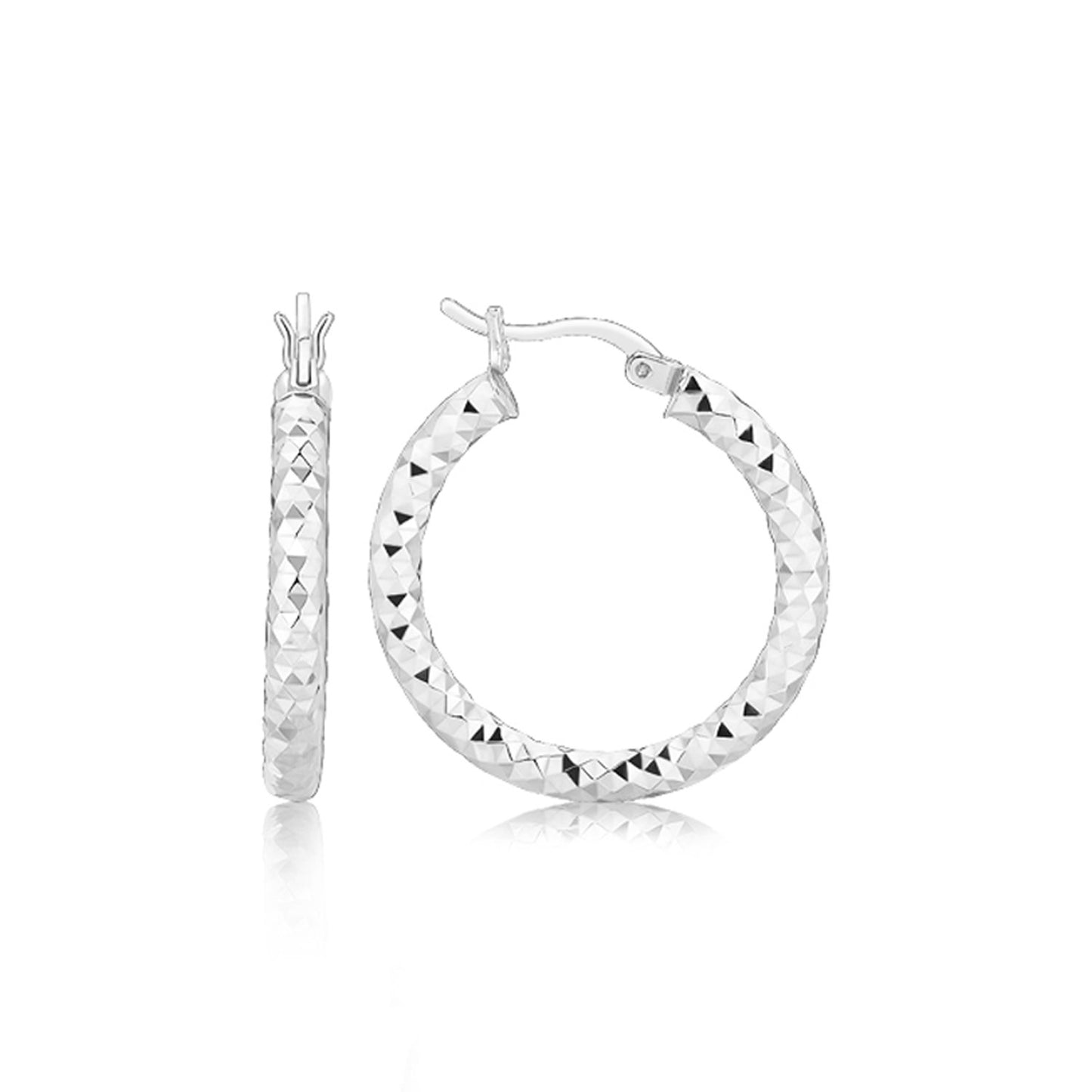 Sterling Silver Faceted  Hoop Earrings