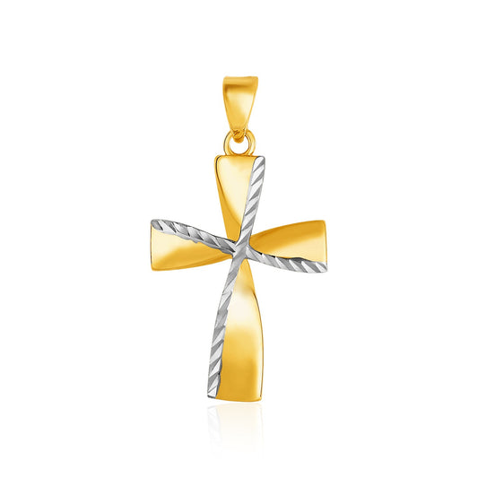 14k Two Toned Yellow and White Gold Textured Cross Pendant