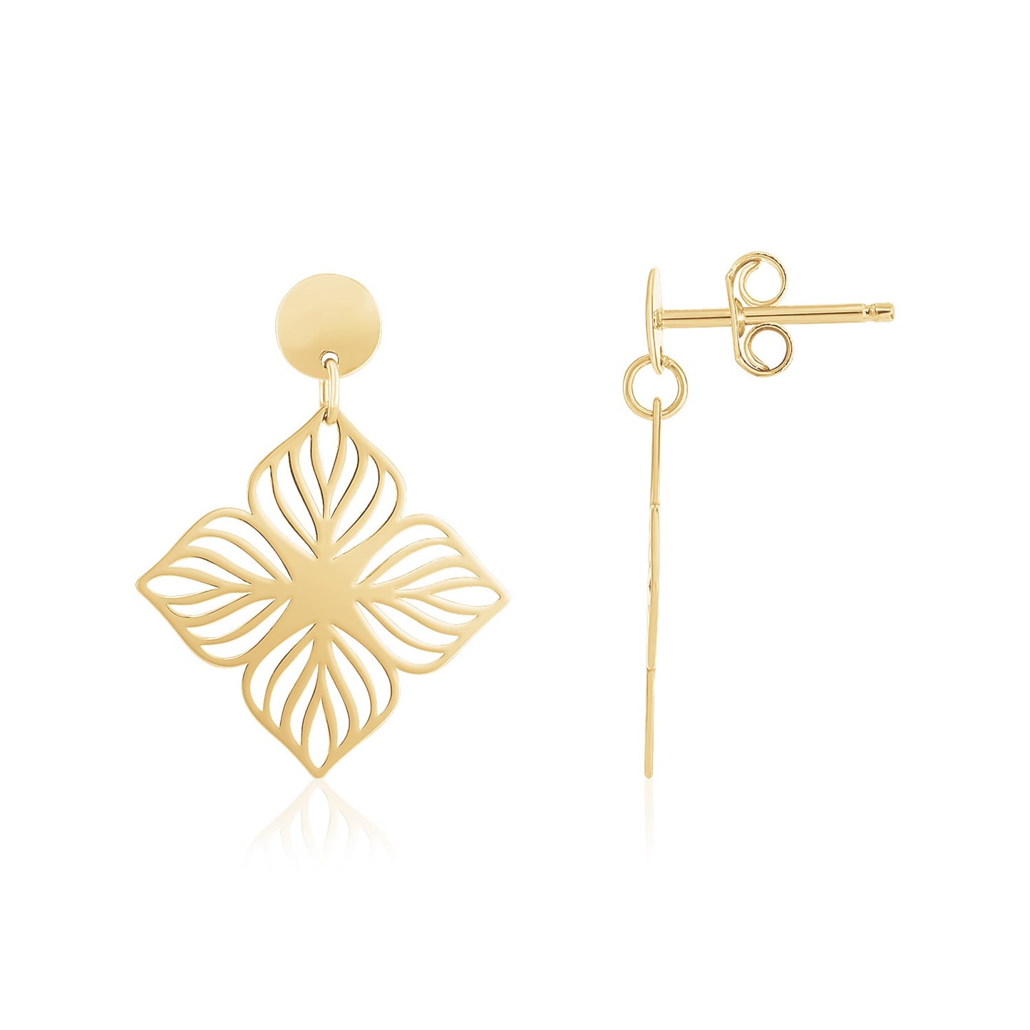 14K Yellow Gold Polished Flower Cutout Earrings