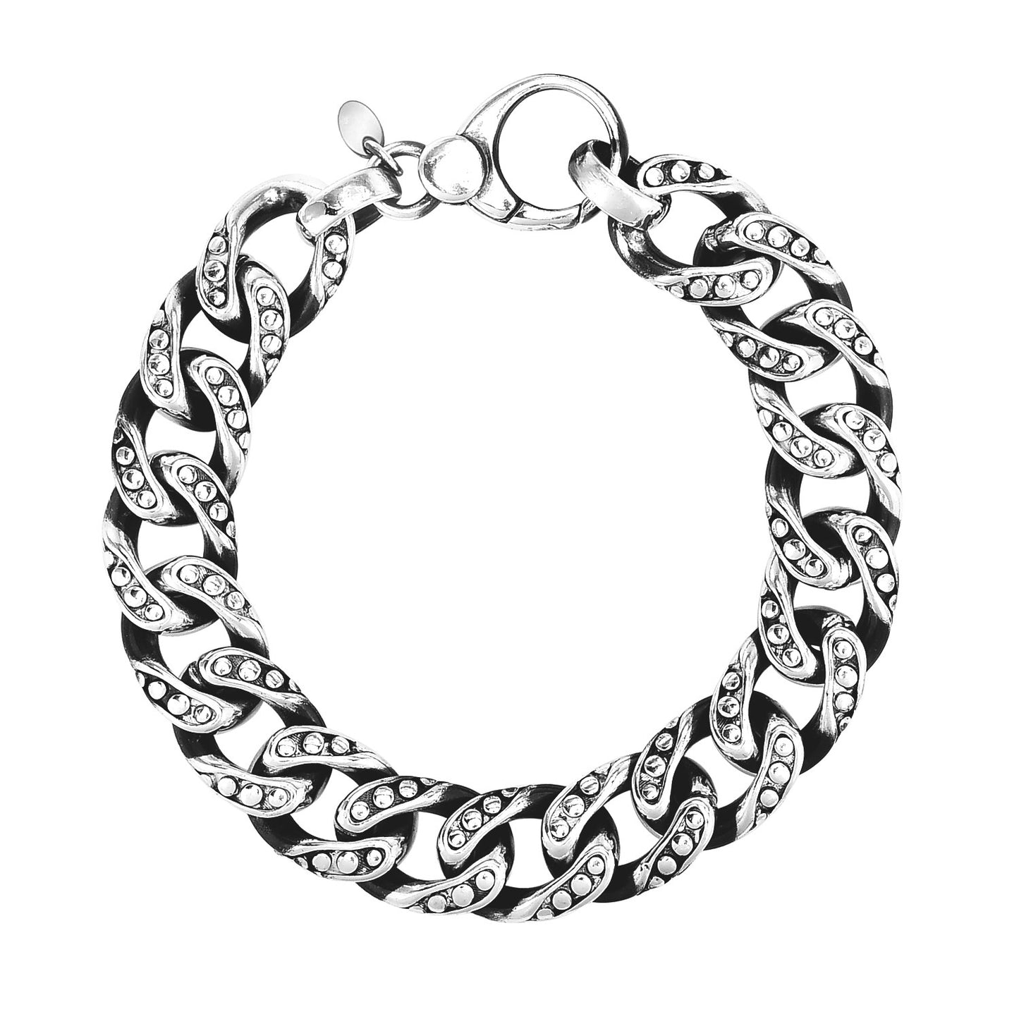 Gunmetal Finish Sterling Silver Dotted Cuban Link Bracelet (13.50 mm)