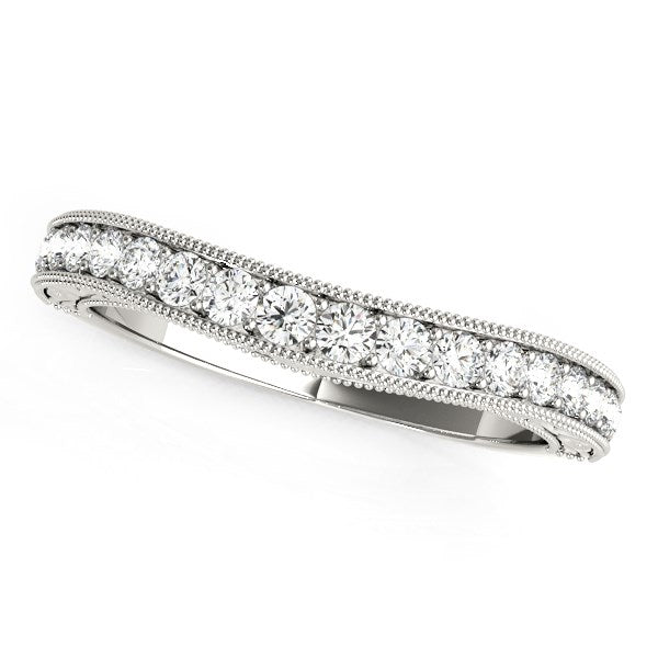 1/4 CT. T.W Bead Border Curved Diamond Wedding Band in 14k White Gold