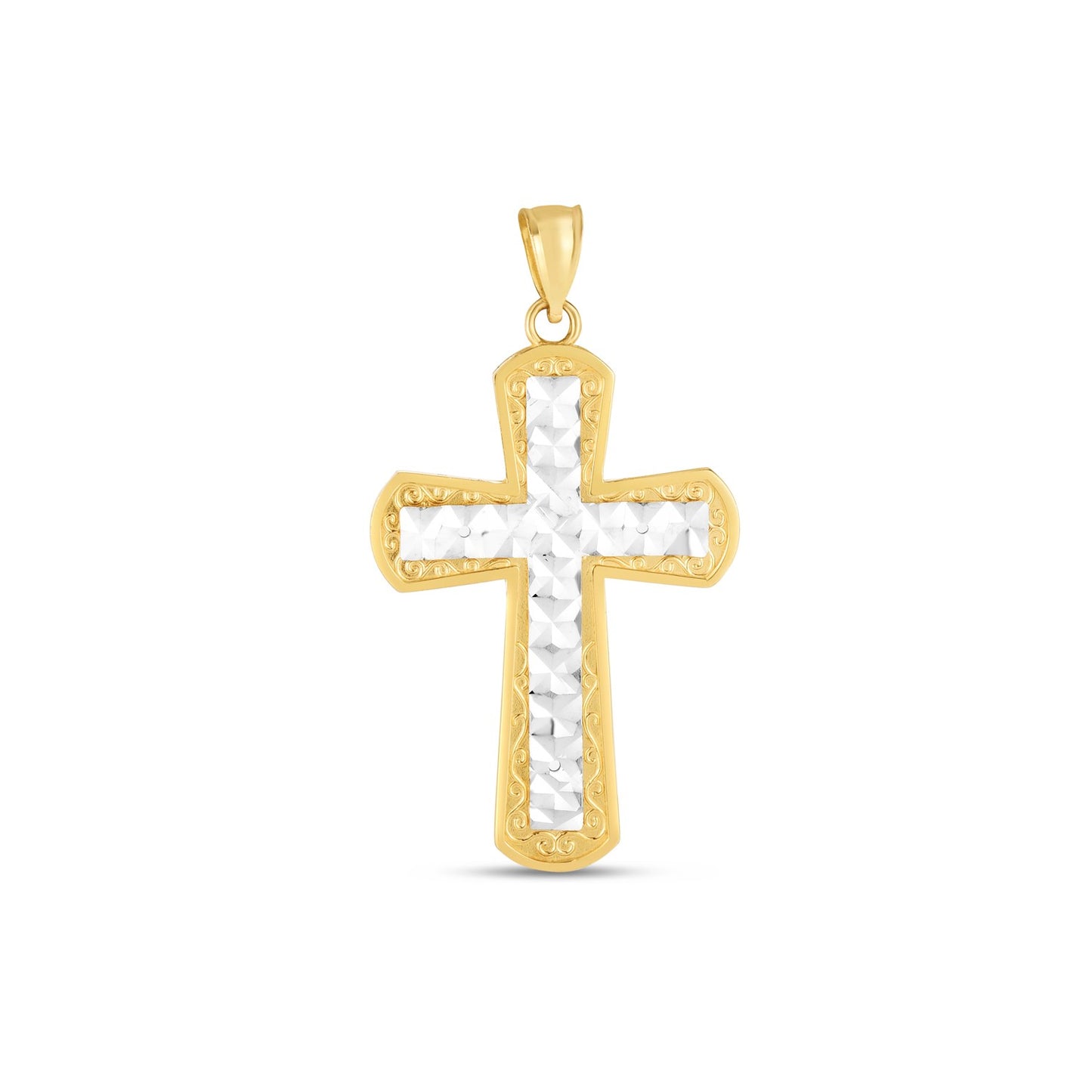 14k Two Tone Gold Diamond Cut Dual Cross Pendant