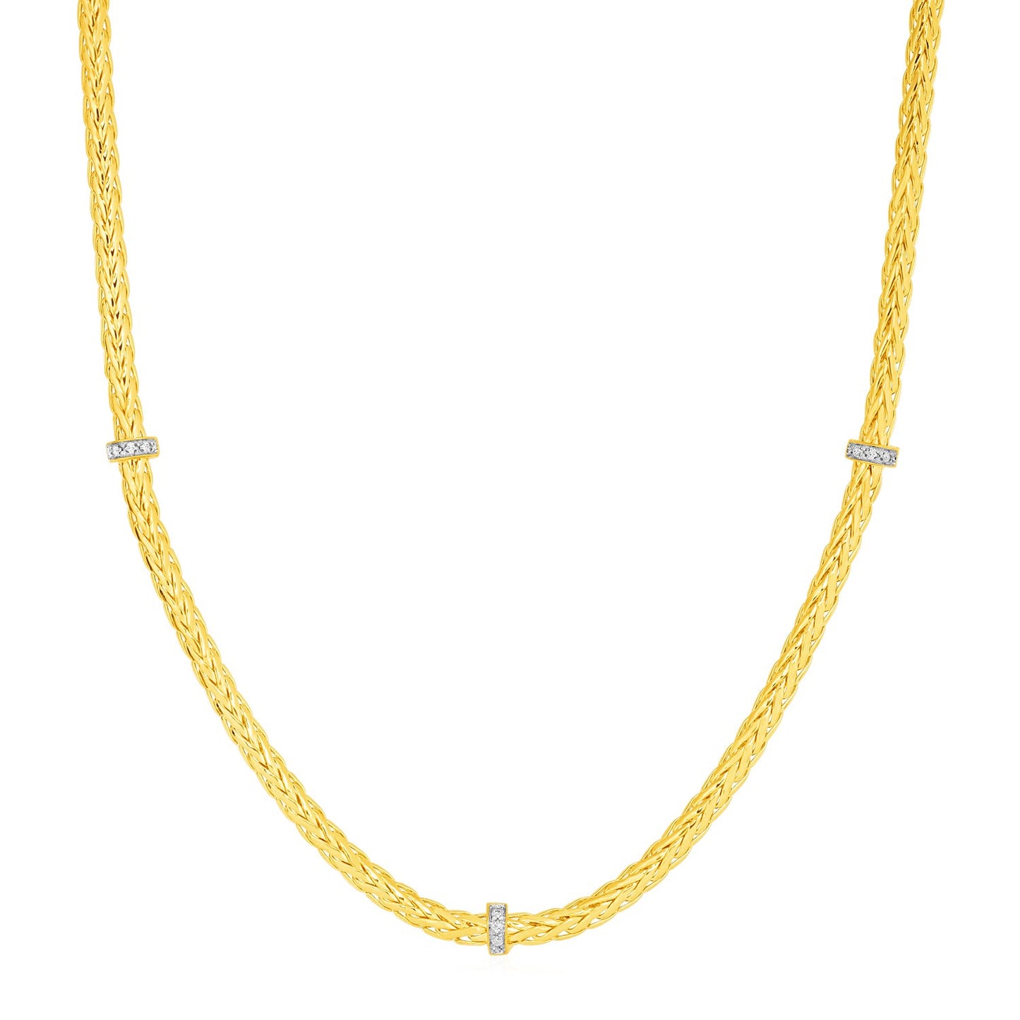 14k Yellow Gold Woven Rope Necklace with Diamonds