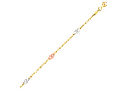 14k Tri-Color Gold Anklet with Textured Ovals