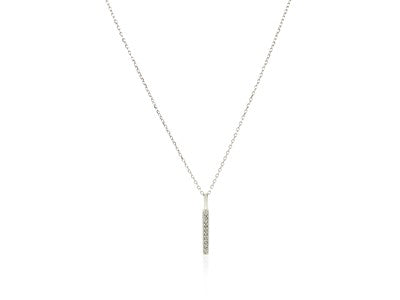 14k White Gold Bar Pendant with Diamonds