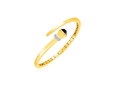 14k Yellow Gold Crossover Hinged Bangle with Onyx and Diamonds