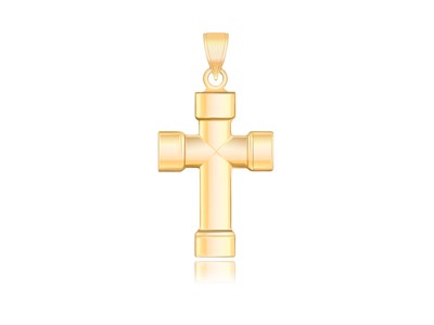 Block End Cross Pendant in 14k Yellow Gold