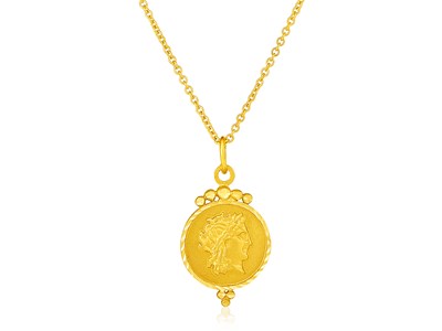 Round Roman Coin Pendant in 14k Yellow Gold