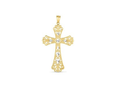 Diamond Cut Cross Pendant in 14k Two Tone Gold