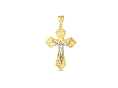 14k Two Tone Gold Diamond Cut Cross Pendant