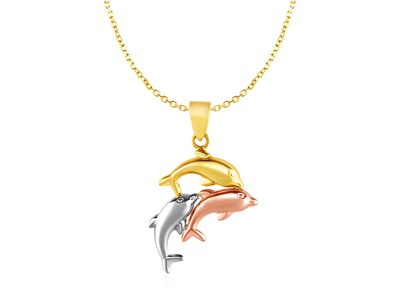 Three Dolphin in Pendant 10k Tri Color Gold