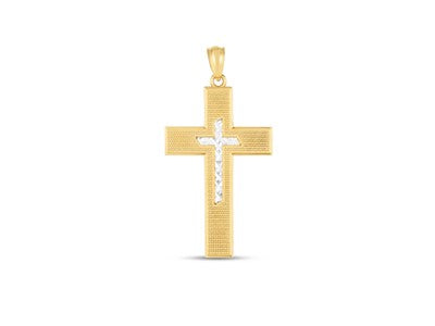 14k Two Tone Gold Diamond Cut Dual Cross Pendant