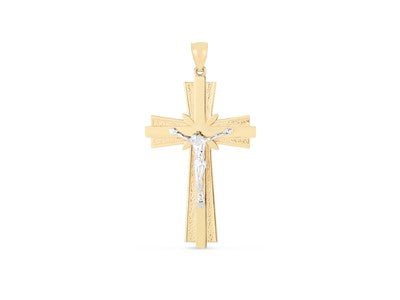 Fancy Cross Pendant in 14k Two Tone Gold