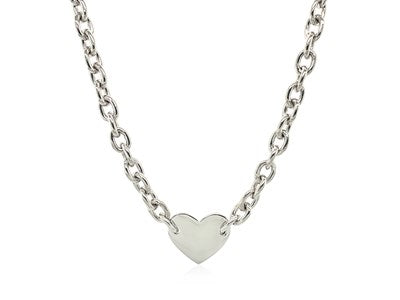 Sterling Silver Flat Heart Stationed Necklace