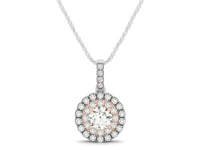 1/2 CT. T.W Round Shape Halo Diamond Pendant in 14k White and Rose Gold