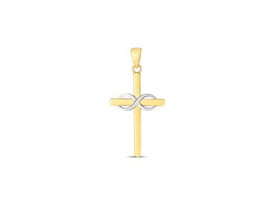 14k Two Tone Gold Polished Diamond Cut Cross Pendant With Infinity Motiff