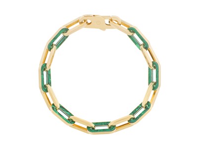 14k Yellow Gold Malachite Paperclip Bracelet