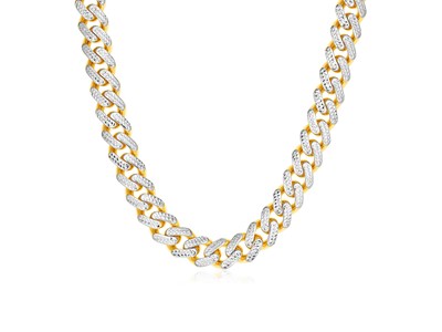 14k Two Tone Gold White Paved Miami Cuban Link Chain