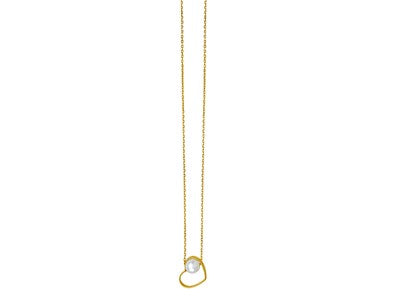 14K Yellow Gold Open Heart Pearl Necklace