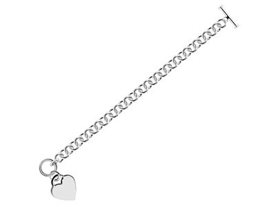 Sterling Silver Rolo Chain Bracelet with Heart Charm