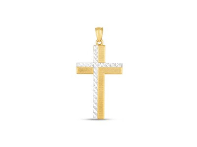 14k Two Tone Gold Diamond Cut Cross Pendant