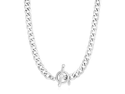 Sterling Silver Polished Wide Link Toggle Necklace