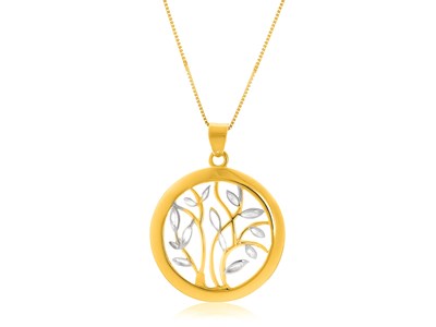 Tree Motif Open Ring Pendant in 14k Two Tone Gold